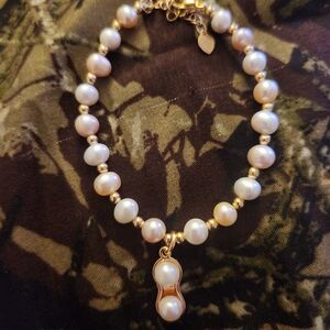 Pearl Beaded Gold-Tone Pendant Bracelet - White Pearls